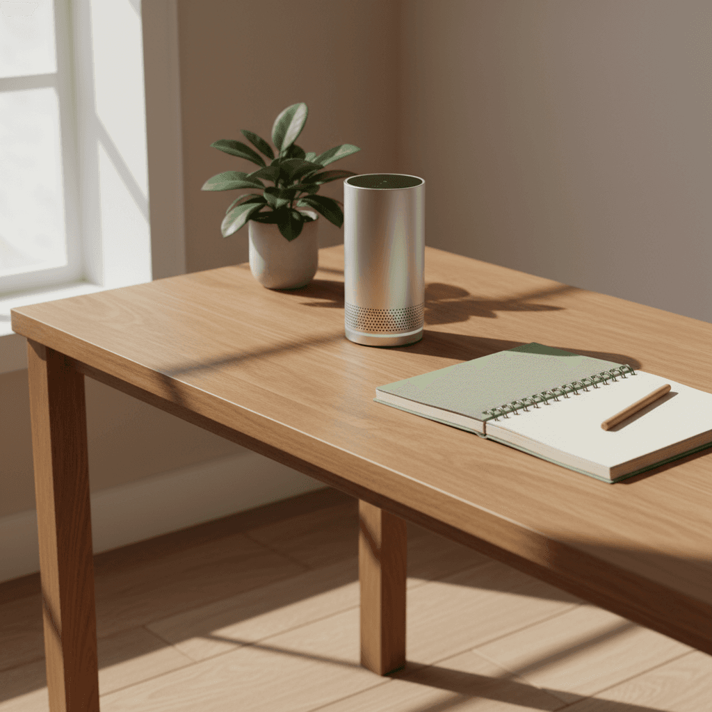 Smart home technology in a minimalist workspace